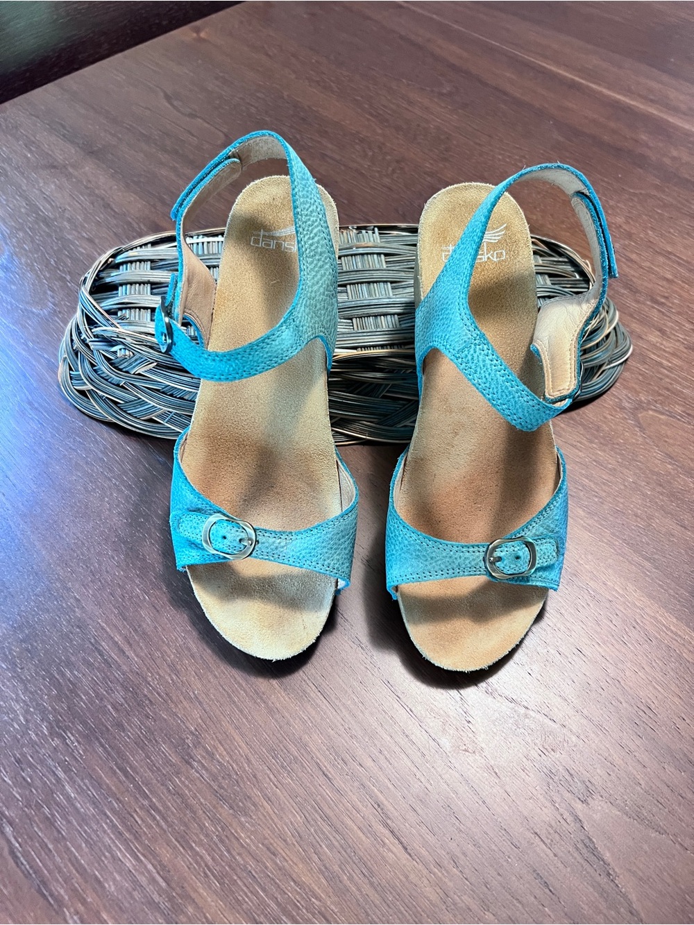 Dansko Light Teal  Wedge Sandals with Buckle Straps - Picture 2 of 4
